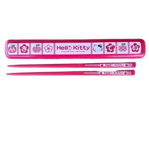 Japan Sanrio Hello Kitty Apple Reusable Chopsticks and Case 2008 Kawaii Cute GUC